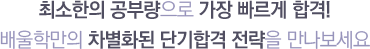 배울학만의 효율적인 학습방법을 통해 눈 앞에 있는 합격에 도달해보세요